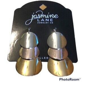 JASMINE LANE Tricolor Tri-Disc Drop Earrings NEW NWT